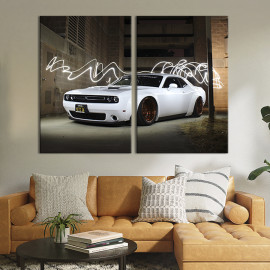 Картина Dodge Challenger білого кольору 71x51 см (89-2)