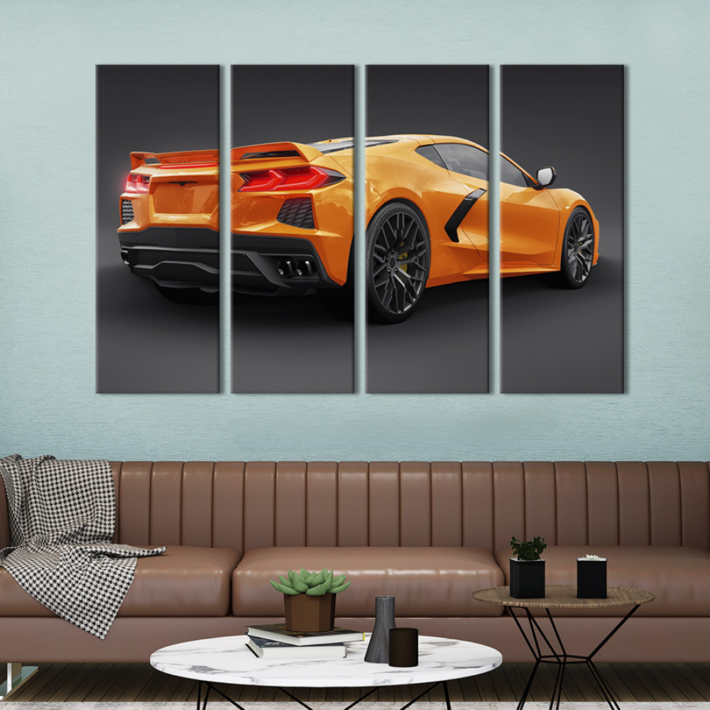 Картина Яскравий Chevrolet Corvette Stingray на сірому тлі 89x53 см (1409-41)