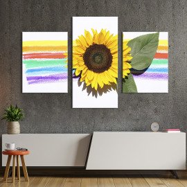 Картина триптих Акварельна веселка і соняшник 66x40 см (953-32)