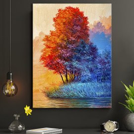Картина Живопис - Помаранчево-синє дерево 50x38 см (P0516)
