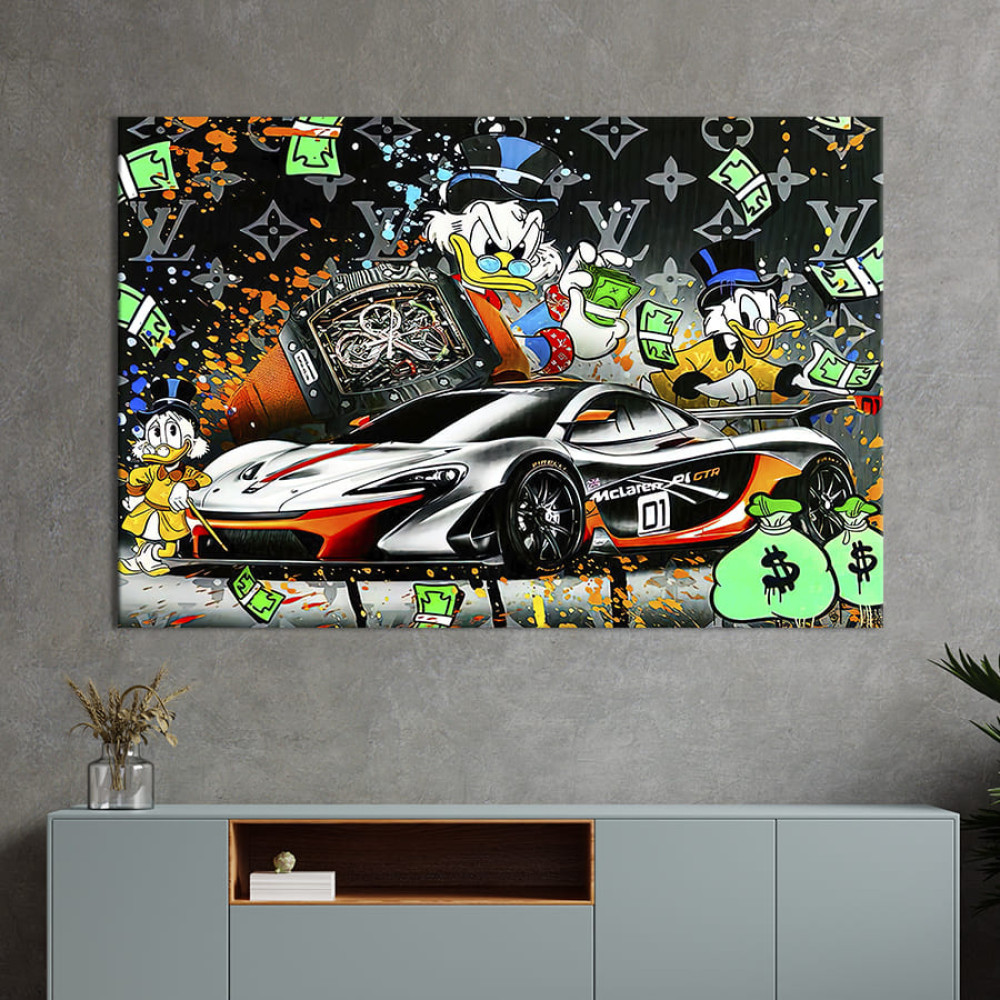 Картина в офіс Поп-арт Скрудж Макдак із стильною машиною McLaren 51x34 см (2art_193)