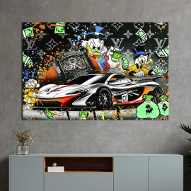 Картина в офіс Поп-арт Скрудж Макдак із стильною машиною McLaren 120x80 см (2art_193)