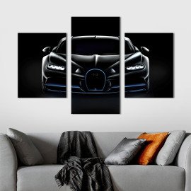 Картина Чорний Bugatti Chiron з неоновою підсвіткою 66x40 см (1305-32)