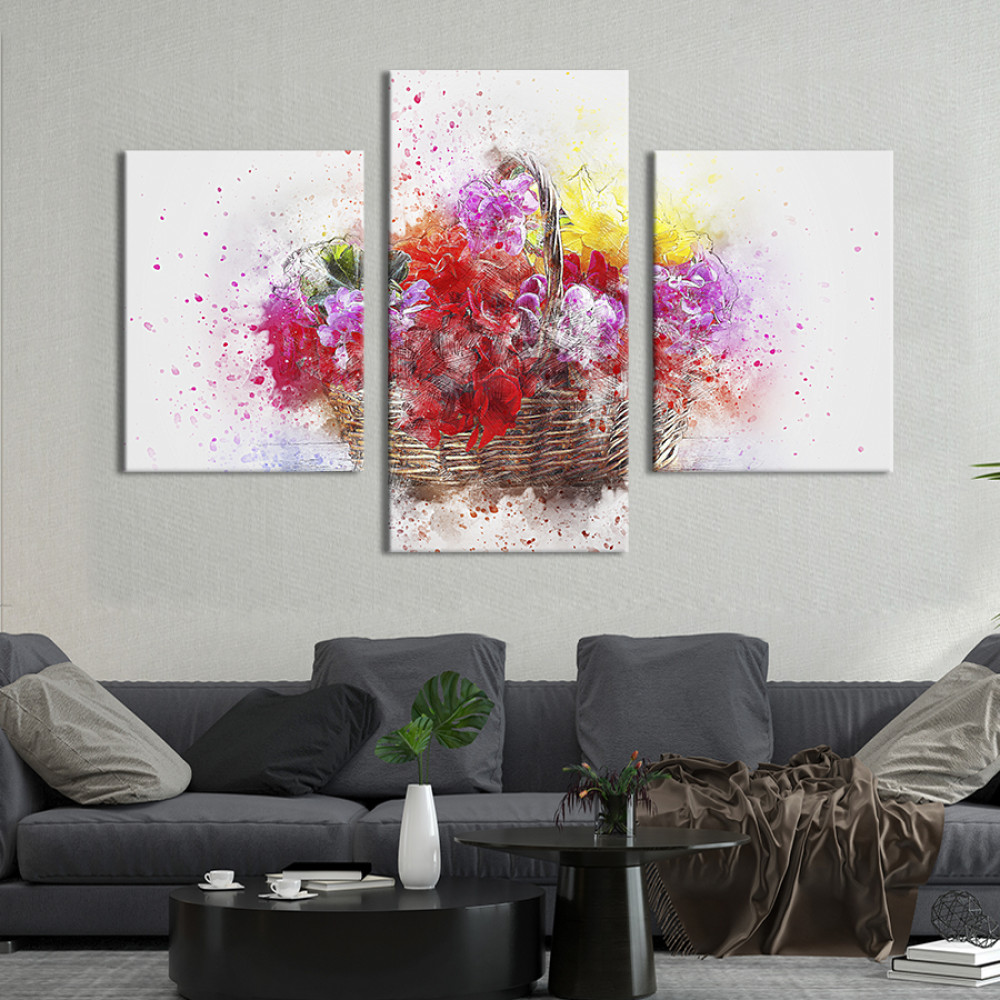 Картина триптих Чудовий квітковий кошик 96x60 см (864-32)