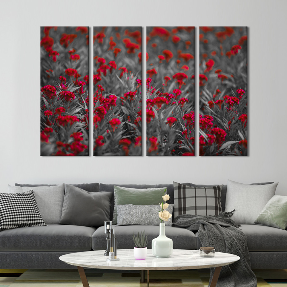 Картина квіти картина на полотні Червоні пухнасті квіти 89x53 см (922-41)