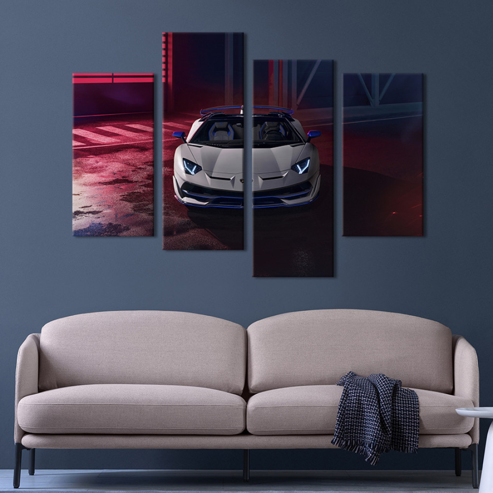 Картина Розкішна Lamborghini Aventador SVJ у сірому кольорі 89x56 см (1340-42)