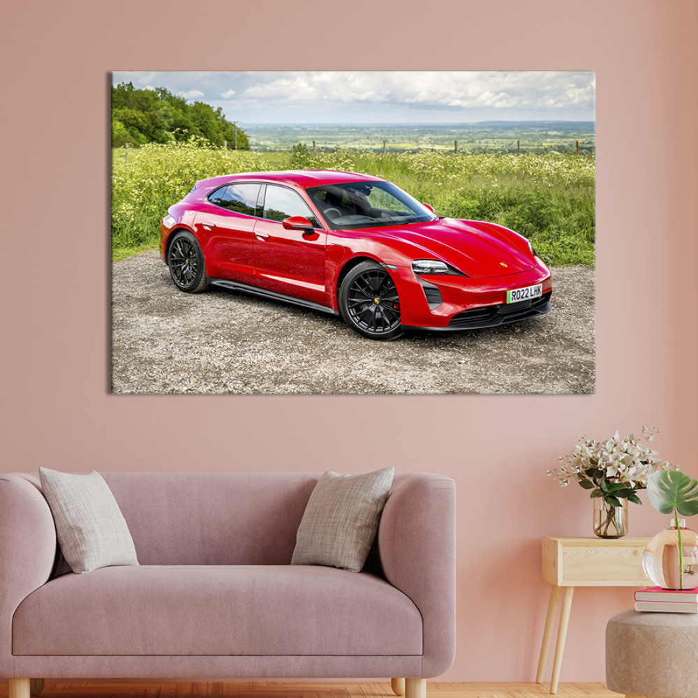 Картина Червоний Porsche Taycan 51x34 см (1386-1)