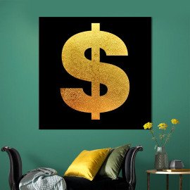 Картина в офіс Золотистий знак долара на чорному тлі 80х80 см (1art_73)