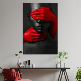 Картина в офіс Червоне та чорне: загадкова темношкіра дівчина 120x80 см (2art_46)