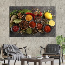 Картина для кухні кафе бару Безліч спецій у маленьких мисочках 51x34 см (1593-1)