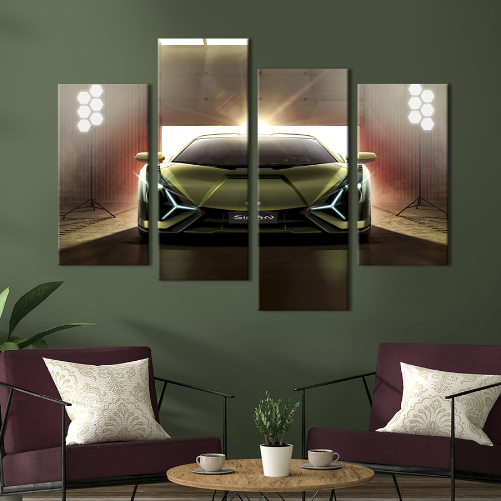 Картина Гарний гіперкар Lamborghini Sian зеленого кольору 89x56 см (1343-42)