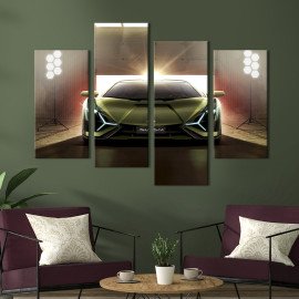 Картина Гарний гіперкар Lamborghini Sian зеленого кольору 89x56 см (1343-42)