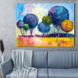 Картина Живопис -Круглі сині дерева 50x38 см (P0515)