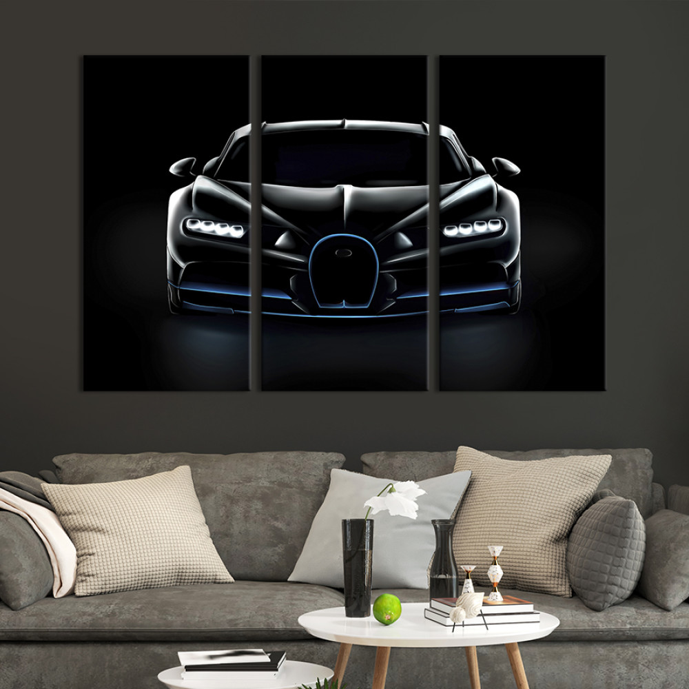 Картина Чорний суперкар Bugatti Chiron 78x48 см (1305-31)