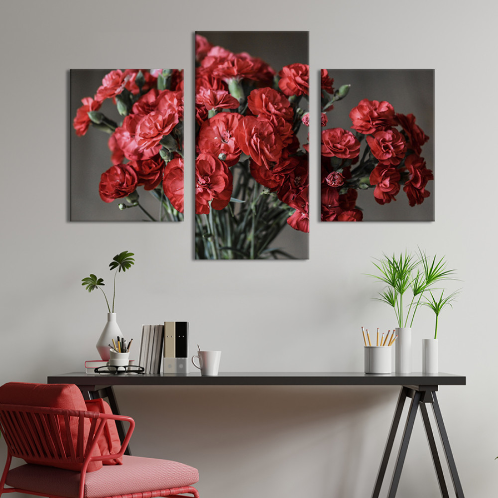 Картина триптих Пишний букет гвоздик 66x40 см (793-32)