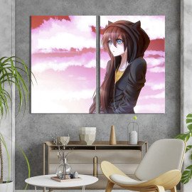 Картина Аніме-дівчинки в капюшоні з вушками 165x122 см (1424-2)