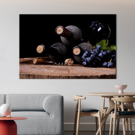 Картина напої картина для кухні кафе бару Пляшки з вином та виноград 51x34 см (1655-1)