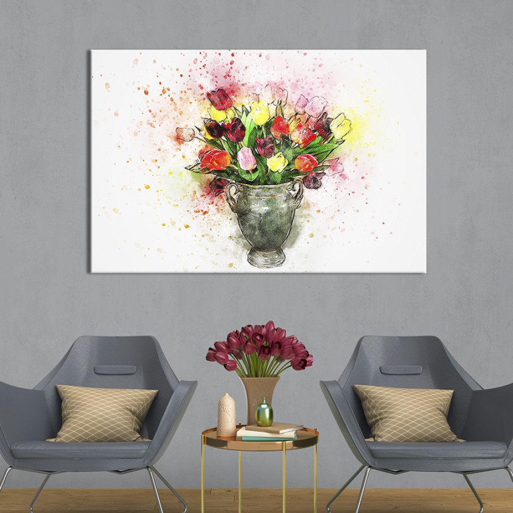 Картина квіти картина на полотні Букет яскравих тюльпанів 122x81 см (819-1)