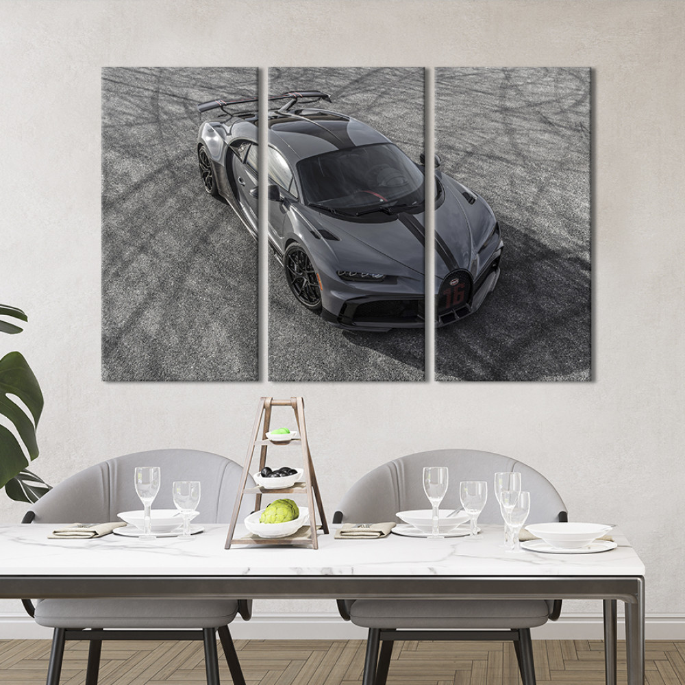 Картина Сірий Bugatti Chiron Pur Sport вид зверху 78x48 см (1297-31)