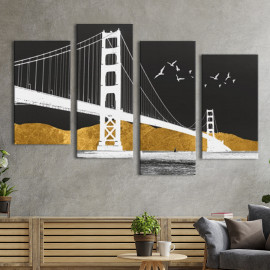 Модульна картина з 4 частин на полотні Архітектура Міст і золоті гори 89x56 см (MK412838)