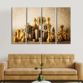 Картина Золоті шахи і криптовалюта біткоїн 89x53 см (523-41)