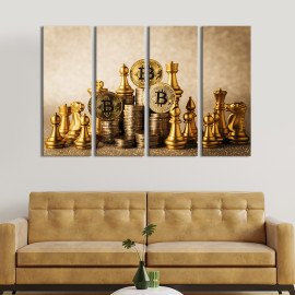 Картина Золоті шахи і криптовалюта біткоїн 89x53 см (523-41)