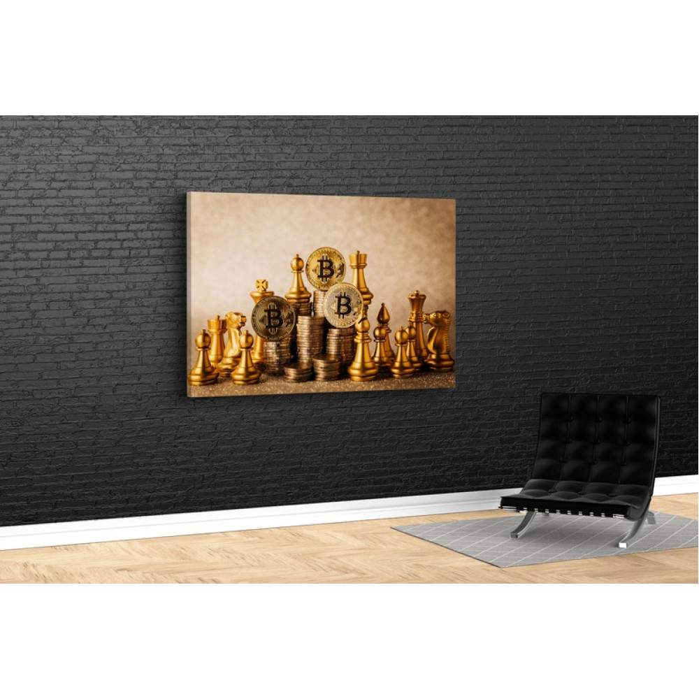 Картина кабінет Біткойн і золоті шахи 51x34 см (631)