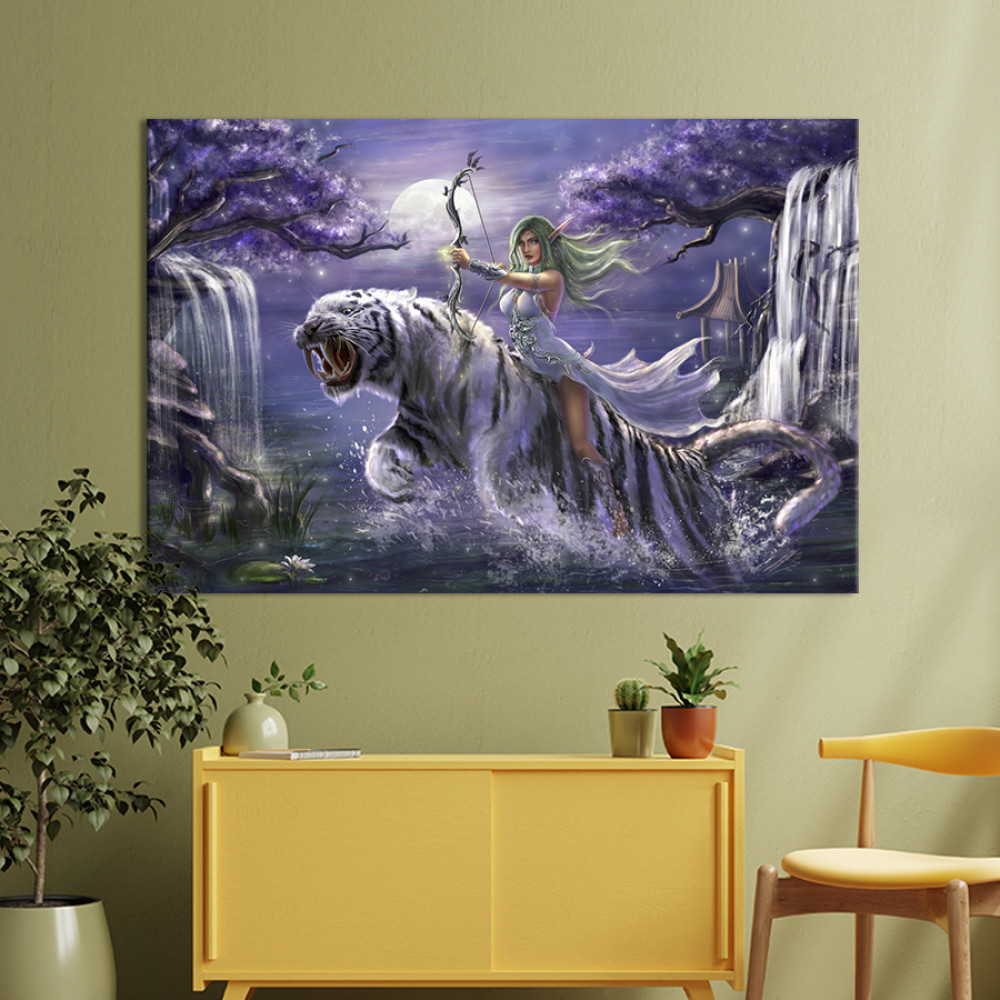 Картина тварини Вода казкова дівчина та тигр 122x81 см (1705-1)