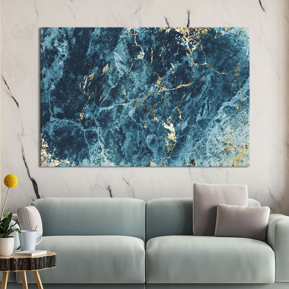 Картина абстракція картина для офісу Блакитна мармурова текстура 51x34 см (1050-1)