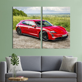 Картина Гарний червоний Porsche Taycan 71x51 см (1386-2)