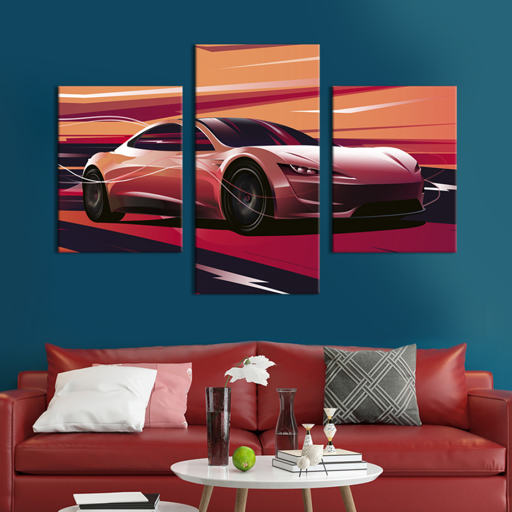 Картина Електромобіль Tesla Roadster 66x40 см (1404-32)