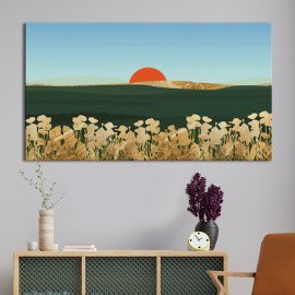 Картина Природа - Поле і золоті квіти на заході сонця 50x25 см (K0016_M)