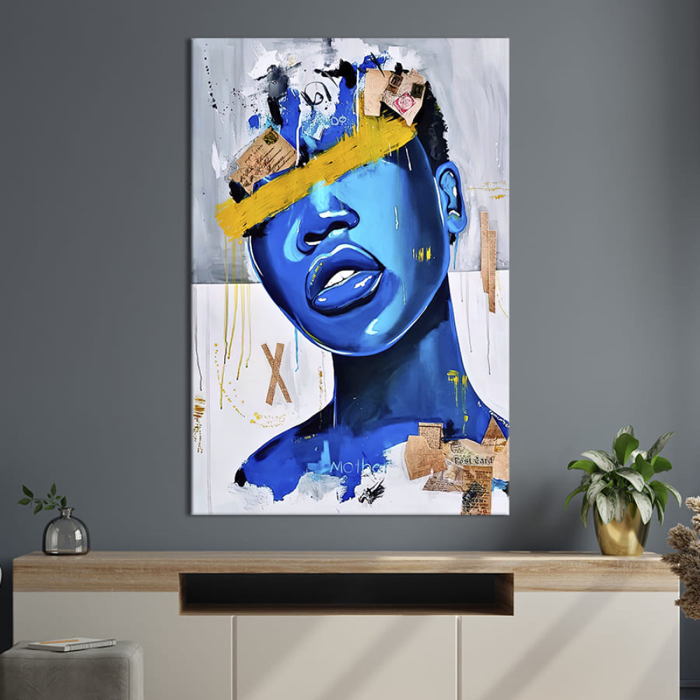 Картина в офіс Абстракція дівчина з синьою шкірою 51x34 см (2art_142)