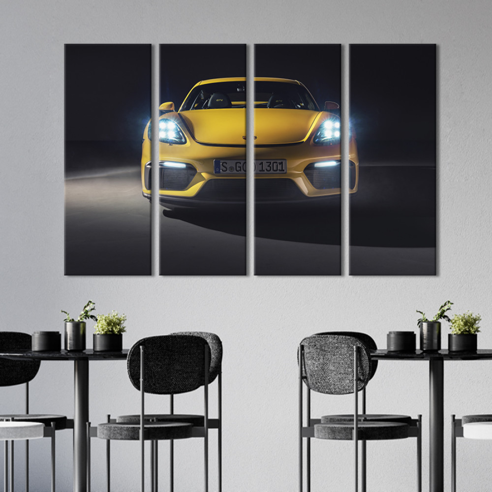 Картина Стильний жовтий Porsche 718 Cayman GT4 149x93 см (1384-41)