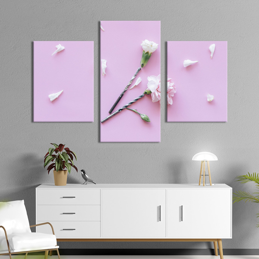 Картина триптих Пара білих гвоздик 66x40 см (941-32)