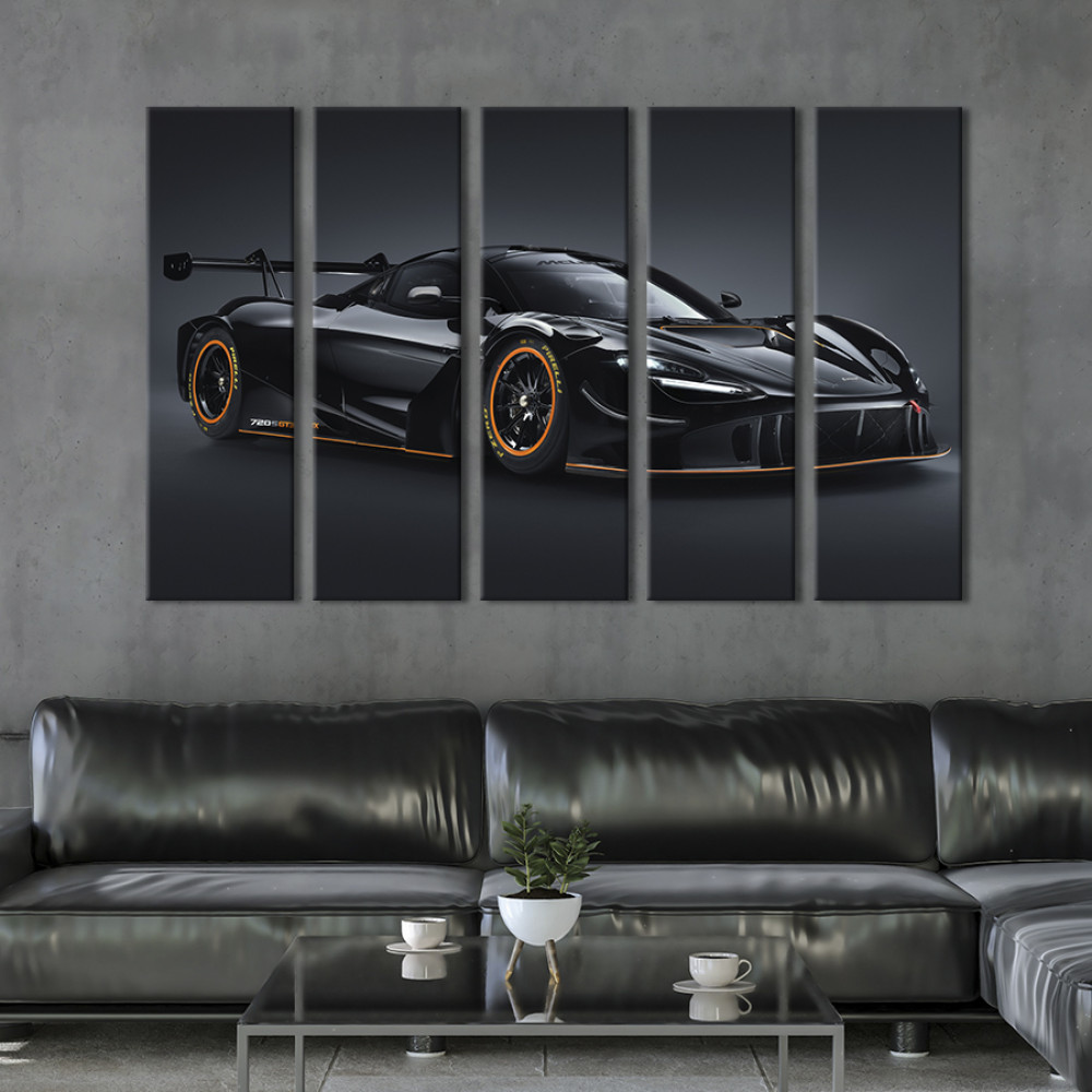 Картина Приголомшливий чорний гіперкар McLaren 720S 132x80 см (1354-51)