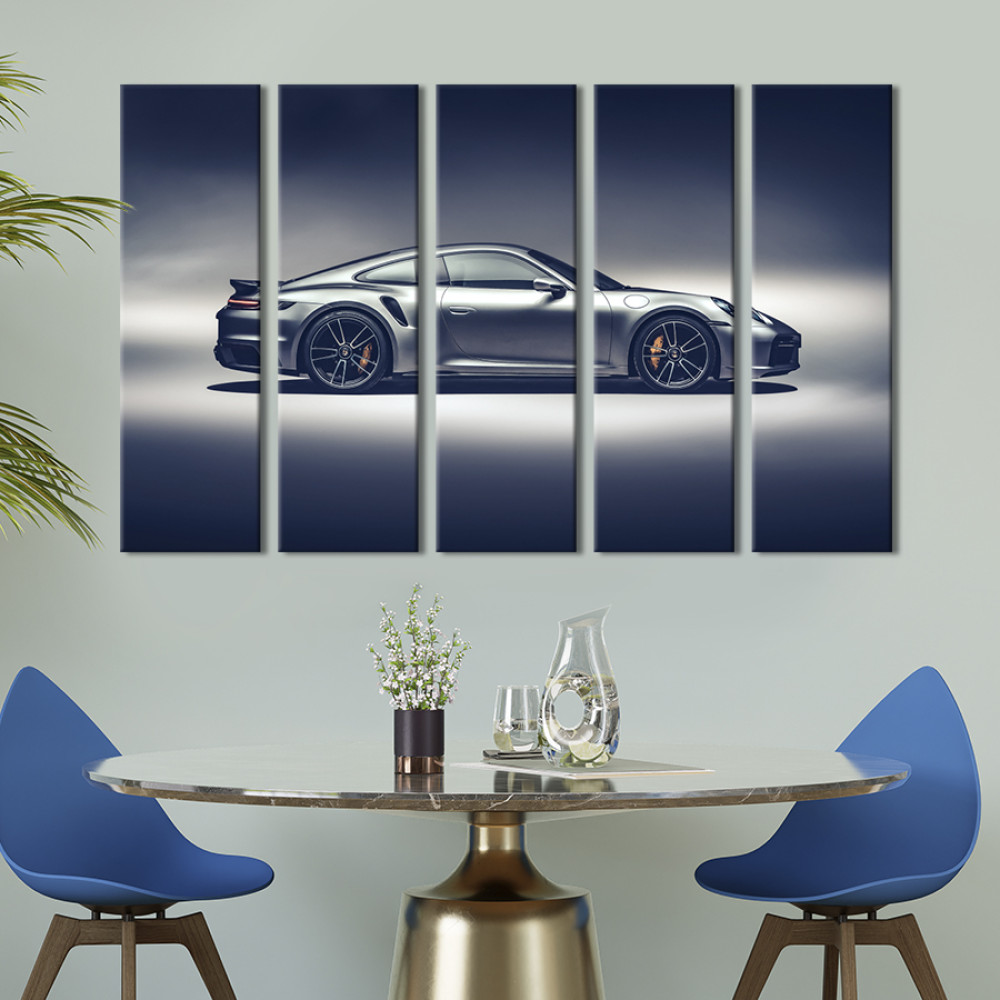 Картина Porsche 911 Turbo S в сріблястому кольорі 87x50 см (1385-51)
