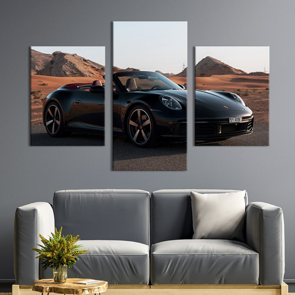 Картина на полотні Porsche carrera в пустельному пейзажі 66x40 см (127-32)