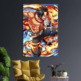 Картина в офіс Манкі Д. Луффі у вогняному вихорі, аніме One Piece 51x34 см (2an_28)