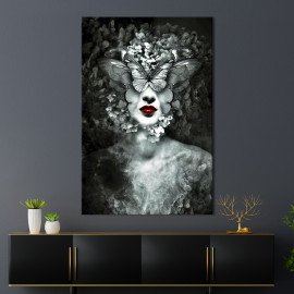 Картина в офіс Похмура абстракція жінка і метелика 51x34 см (2art_298)