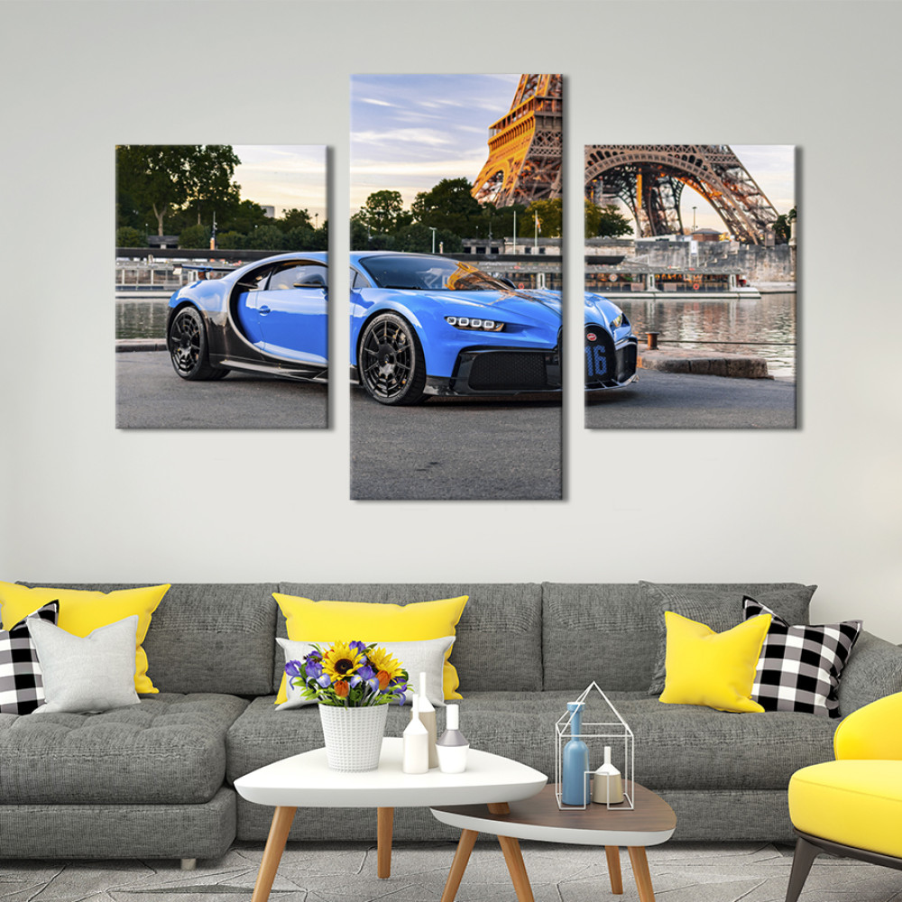 Картина Bugatti Chiron біля Ейфелевої вежі 96x60 см (1298-32)
