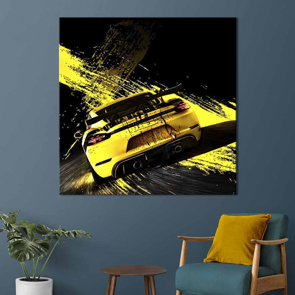 Картина в офіс Жовтий спортивний автомобіль 80х80 см (1art_104)