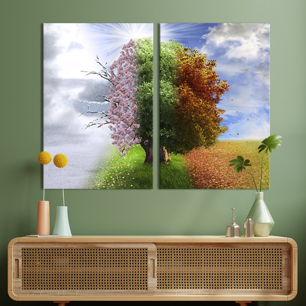 Модульна картина на полотні Чарівне дерево пор року 71x51 см (585-2)