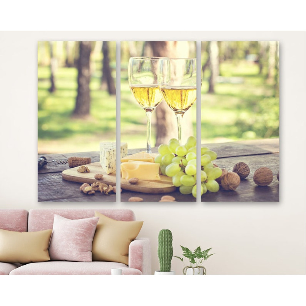 Картина Біле вино, виноград та сир 78x48 см (M3_M_298)
