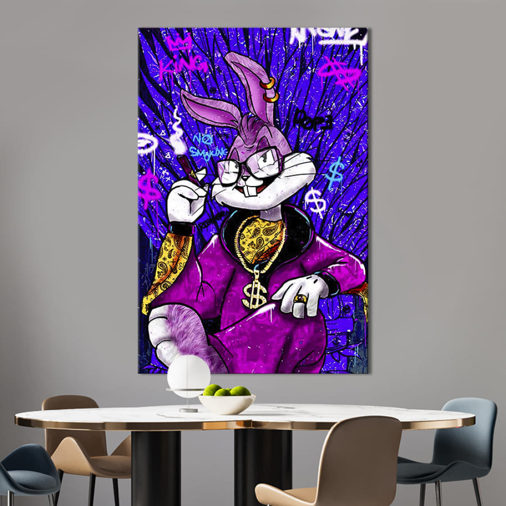 Картина в офіс Поп-арт модний кролик Багз Банні з сигарою 51x34 см (2art_77)