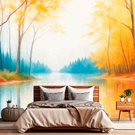 Фотошпалери флізелінові Річка та осінні дерева на березі (WP303)