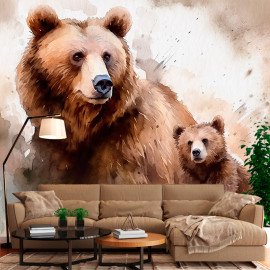 Фотошпалери флізелінові Мама ведмедиця з малюком на абстрактному тлі (WP124)