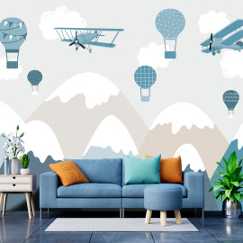 Фотошпалери флізелінові Сині повітряні кулі та літаки над сніговими горами (WP600)