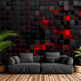 Фотошпалери флізелінові Геометричний 3D фон із чорних кубиків і червоним світлом (WP142)
