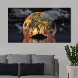 Картина Космос - Місяць і острів з деревом 50x25 см (K0015_M)